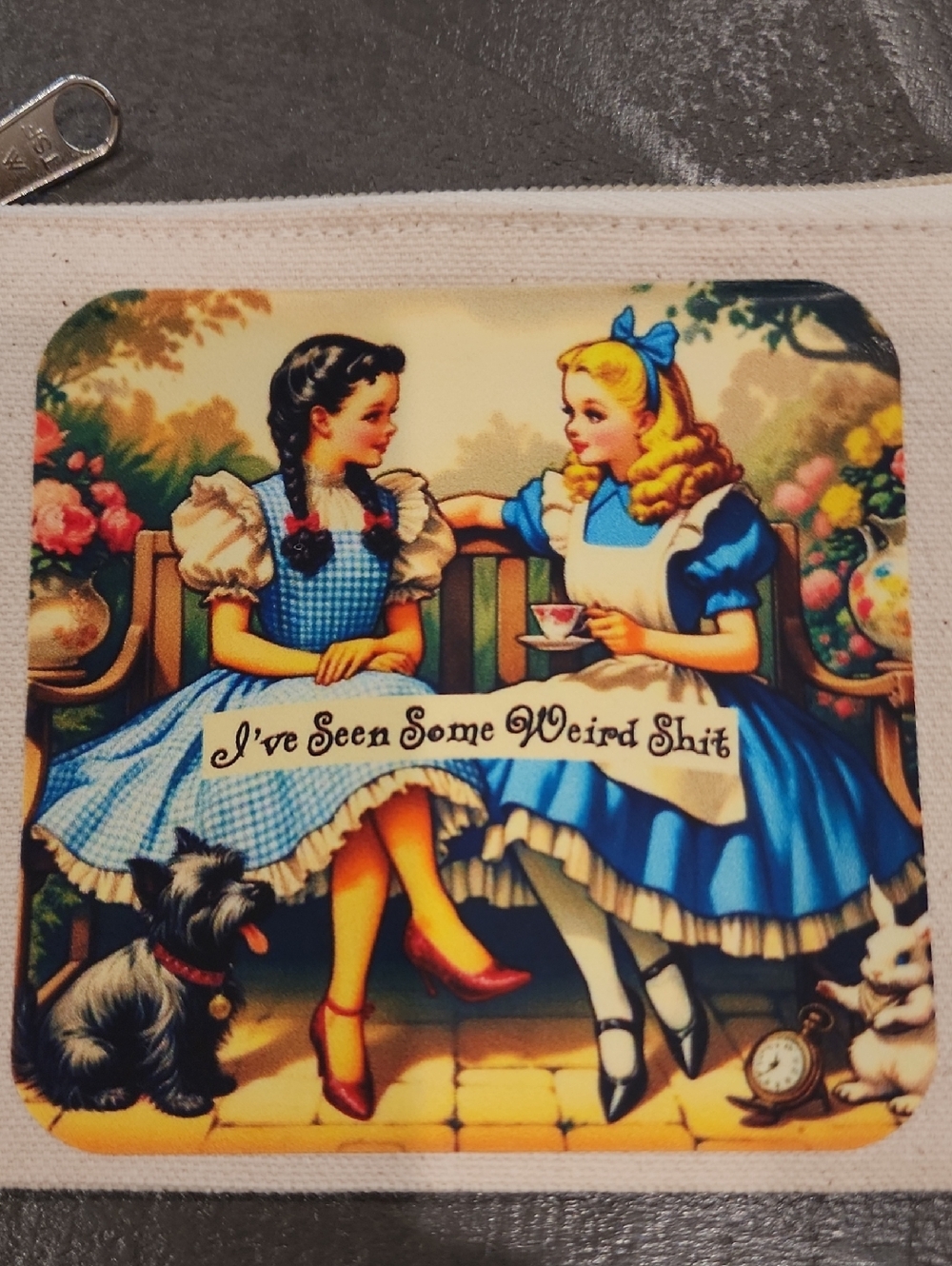 Canvas Pouch – Vintage Alice in Wonderland /Dorothy Wizard Style Cosmetic Bag - Picture 2 of 2
